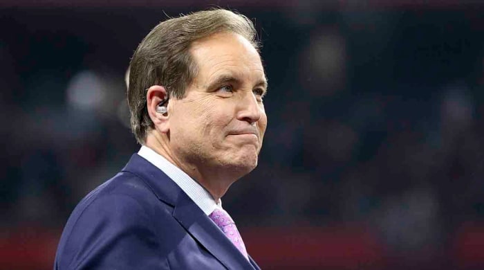 Jim Nantz is pictured at Super Bowl 53 in 2019 in Atlanta.
